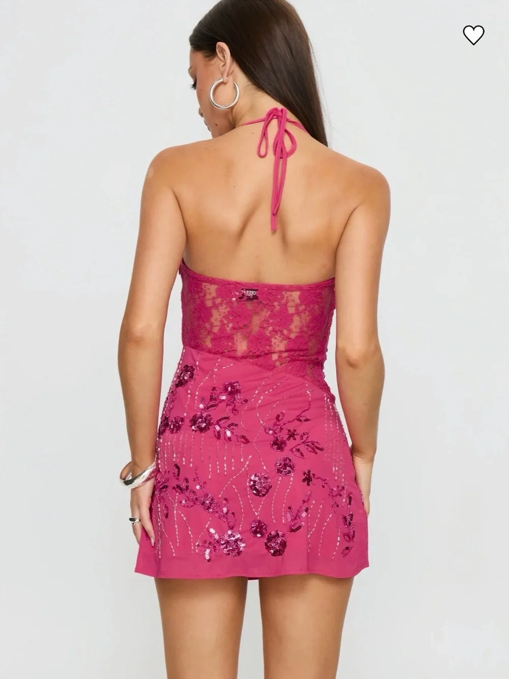 Princess Polly Fuchsia Halter Lace & Sequin Mini Dress - Picture 3 of 8
